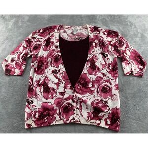 Cathy Daniels Womens Plus 1X Floral Cardigan Sweater Set Berry Rose 3/4 Sleeve